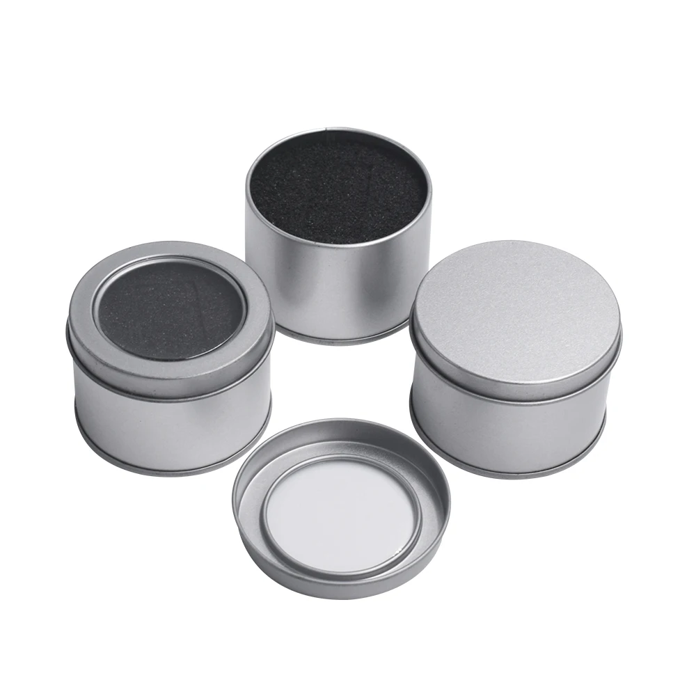 Custom Printed Embossed Mini Round Storage Tin Can With Pvc Window