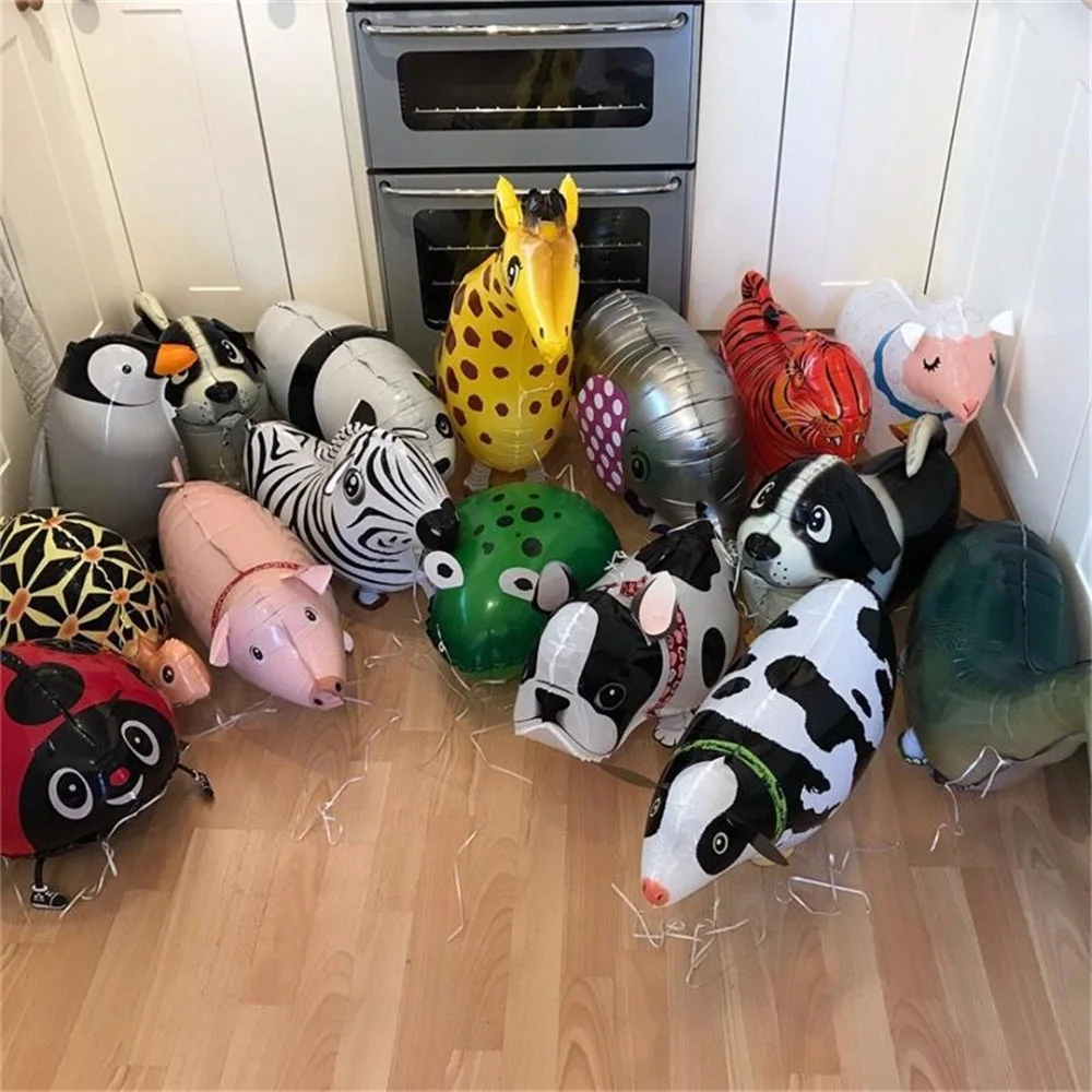 Mixed Walking Balloon Animals Birthday Party Decorations Cute Dogs Dinosaurs Tiger for Kids Walking Pet Foil Balloons
