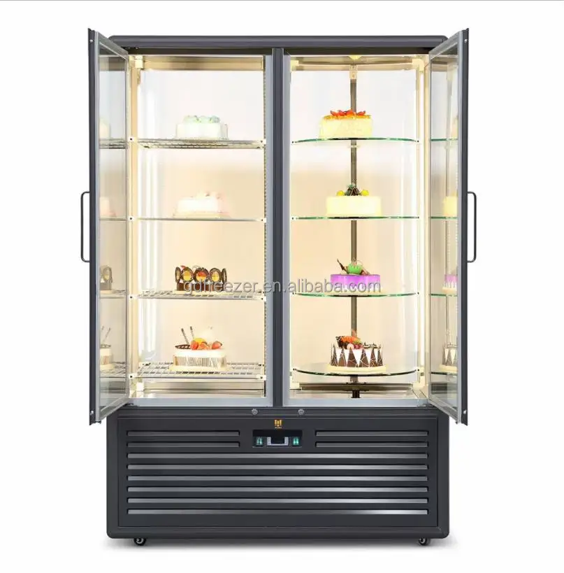 Commercial vertical Rotating Cake bakery full glass display fridge / Dessert Food shop refrigeration showcase