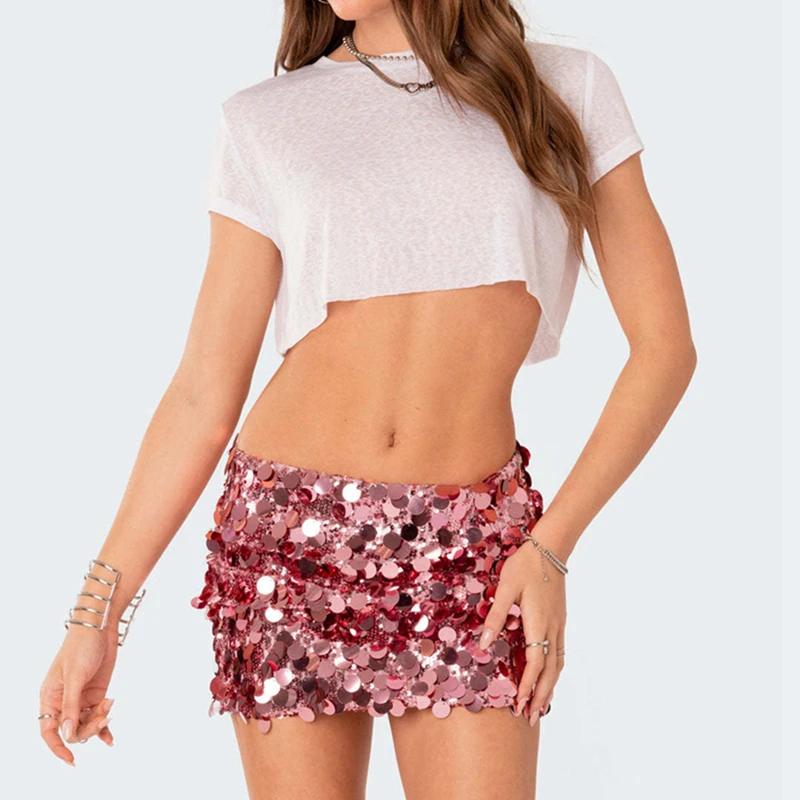 Channel 9 Colors Shiny Rave Outfits Skirts Glitter Costume Dance Party Skirt for Women and Girls Sequin embellished Mini Skirt