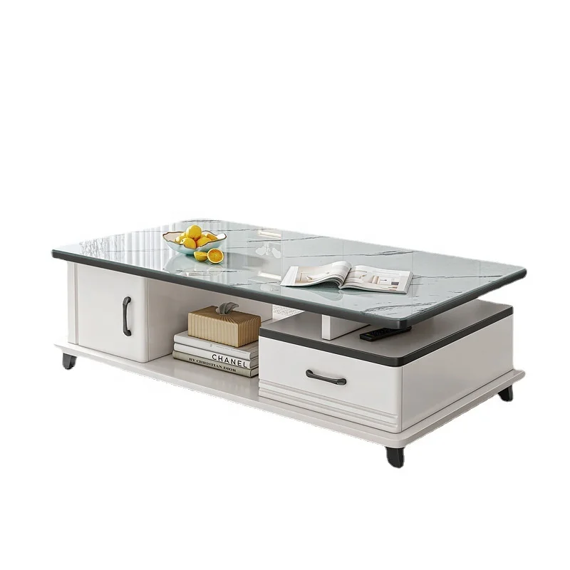 2024 YOUTAI Modern Rectangle Coffee Tables Glass Top Coffee Wooden Tea Table with Storage for Living Room Furniture