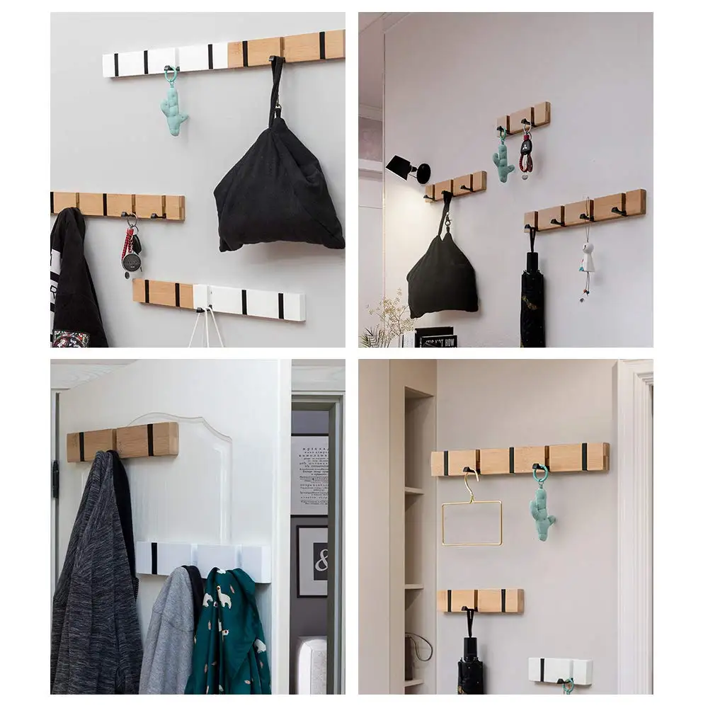 Bamboo Wall Mounted Coat Rack with Retractable Hooks