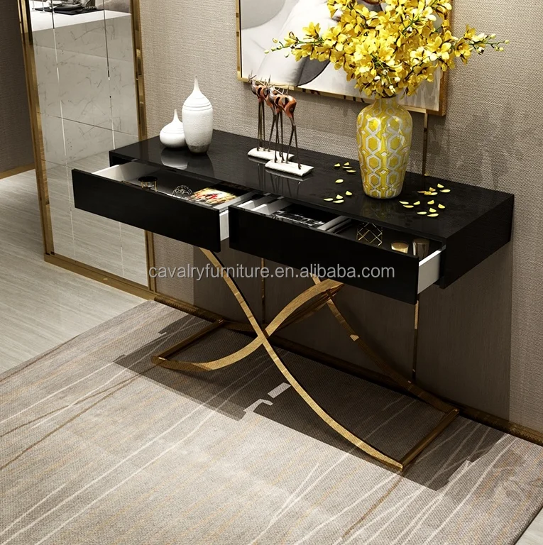New Home Decor Contemporary Modern Hallway Tables X-Shaped Legs Stainless Steel Console Table