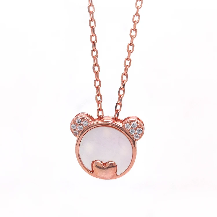 2022 Fashion Valentines Day Gifts Panda Bear Shape Jewelry Rose Gold 925 Sterling Silver Women Necklace