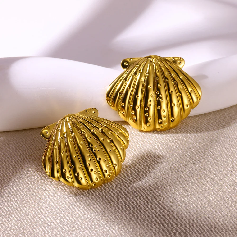 YWXS 18k gold stainless steel charm fashion simple Geometric ocean Beach shells summer earrings jewelry For women wholesale