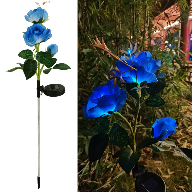 Patio Yard Decor Flower Lights Waterproof Solar Rose Garden Decorative Stake Lights 3head Led Solar Rose Hot Sanewfor Outdoor 80