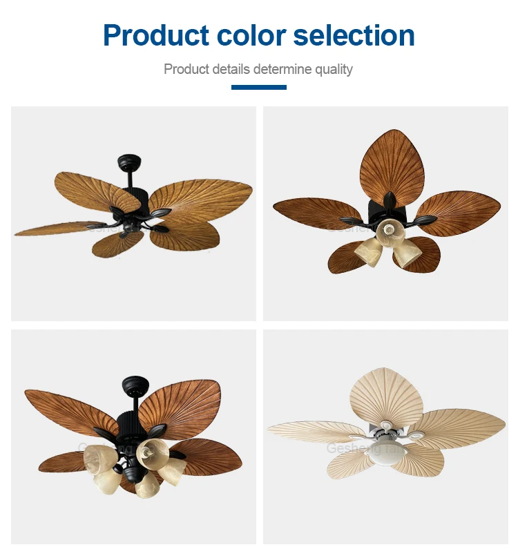 Modern 52-Inch ABS Home Decorative Ceiling Fan with 5 Blades Remote Control Bldc Electric Plastic Palm Leaves Style