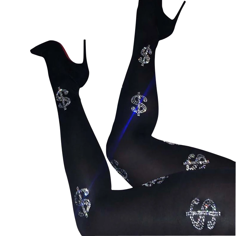 Пикантные женские колготки с геометрическим рисунком счастливого доллара со стразами зимние однотонные блестящие колготки с заклепками женские колготки большого размера