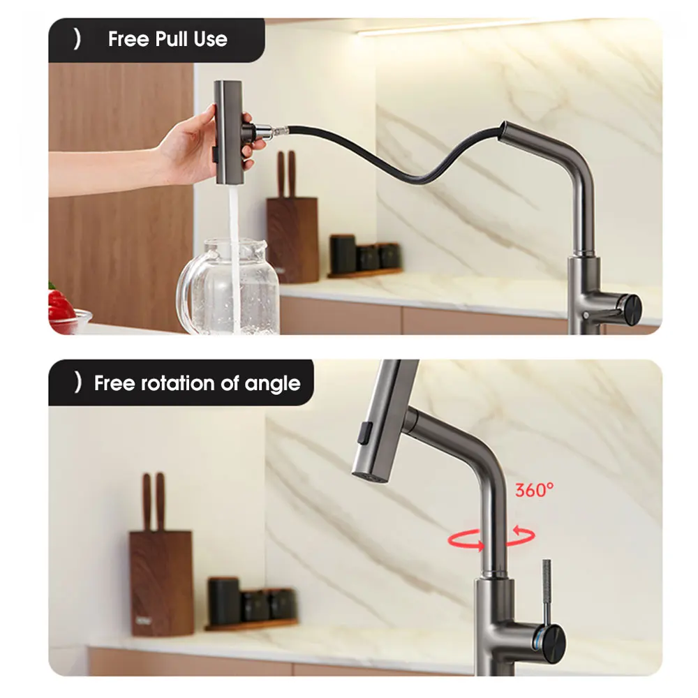 Degree Rotating Spout Kitchen Faucet 304 Stainless Steel  Kitchen Manufacturer Wholesale Brass Copper Hot Water 360