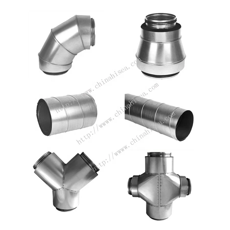 HVAC system round spiral duct fittings elbow bend reducer tee