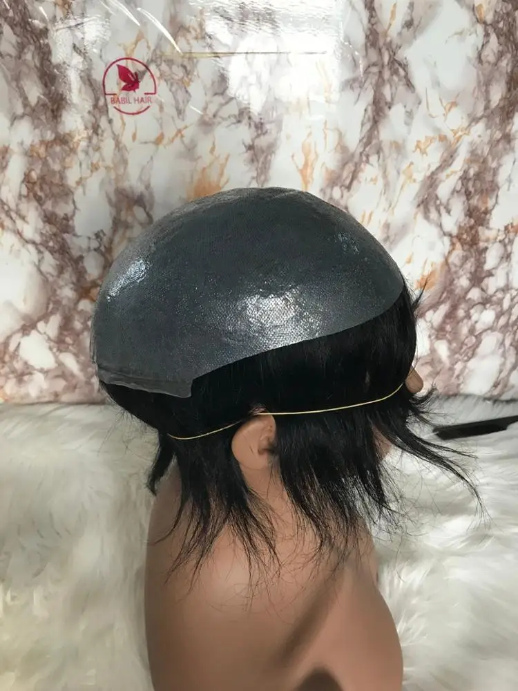 6inch Super Thin Invisible Skin PU Men Toupee V-LOOP Wig Hair piece Human Hair Toupee