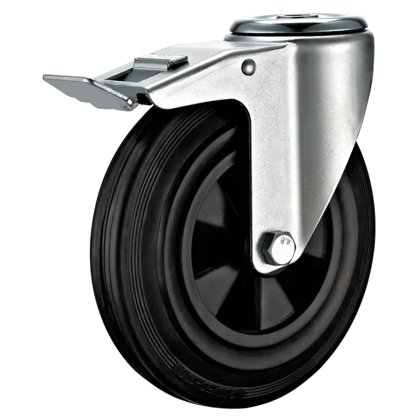 European Industrial Swivel Top Plate Castor with Black Rubber Wheel Plastic Core