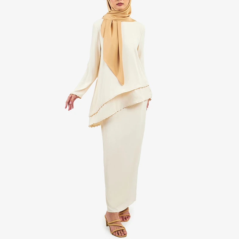 Custom beading blouses and long skirt 2 piece set kebaya indonesia women baju kurung 2023 malaysia modern muslim clothing