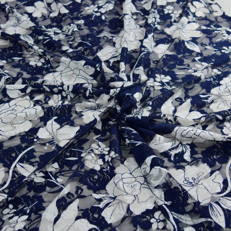  Amazon top seller nylon spandex lace navy white print knit fabric for underwear and women