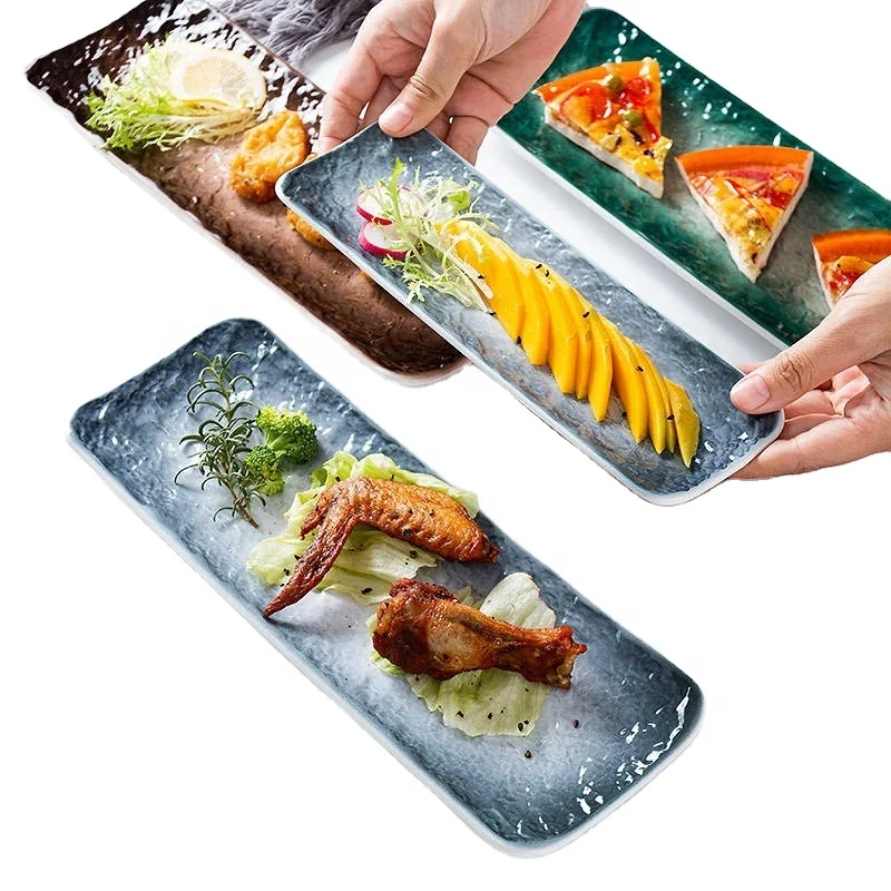 Luxury 10 inch Marble Rectangular Japanese ceramic Sushi Plate set Stone grain Restaurant Dinner Plates
