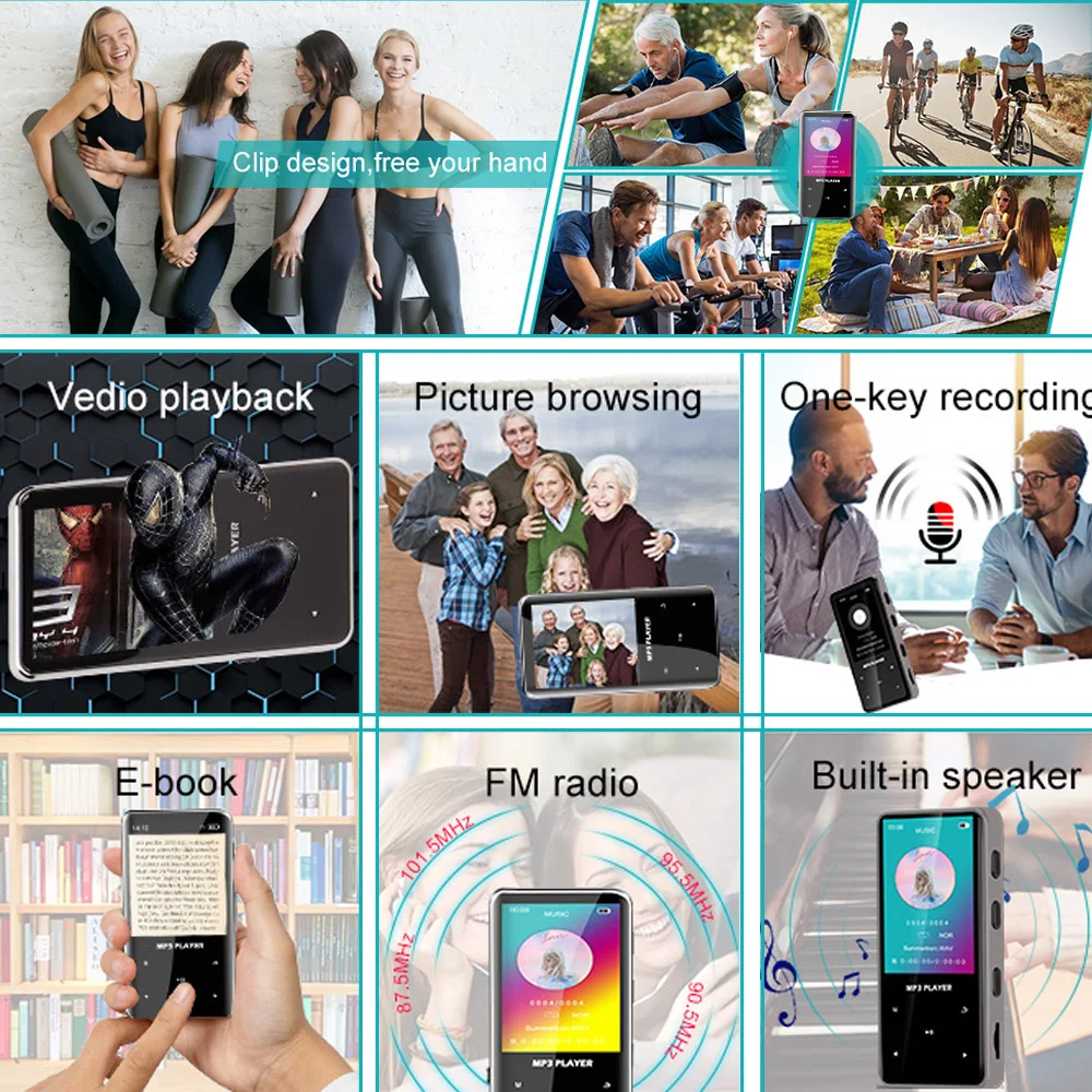 Aomago MB06 Wholesale Mini Clip Music Player 32GB USB MP3 Player for Students with TF Card Support and Built-in Speaker