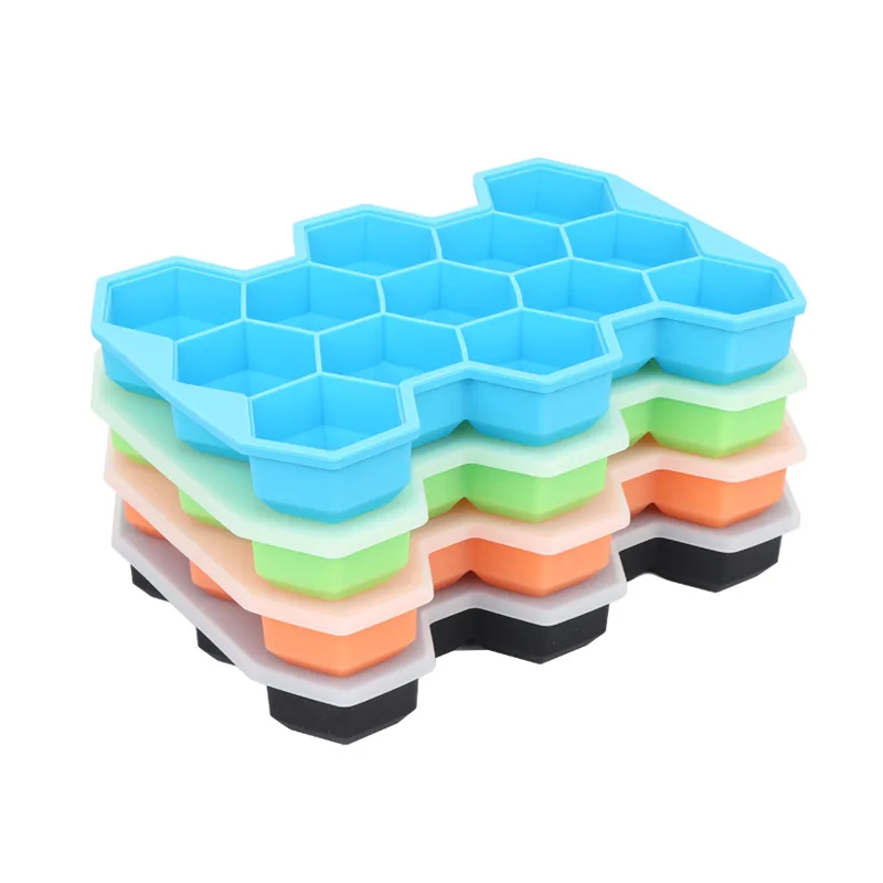 
JTOMEI 16 Cavity BPA Free Food Grade Silicone Honeycomb Wishkey Ice Cream Molds Tray Maker with Lid Flexible Ice Cube Tray Set 