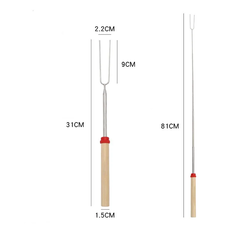 Top Quality Extendable Long  Handle Campfire Telescoping And Fully Retractable Fork Telescopic Roasting Bbq Forks For Grill