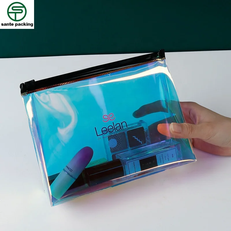Custom Logo Holographic Cosmetic Bag Portable Waterproof TPU PVC Makeup Bag For Women