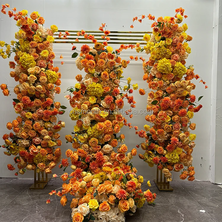 SMOOTH New Arrivals Orange Yellow Rose Hydrangea Flower Runner Orange Color Wedding Decorative Flowers for Events Decoration