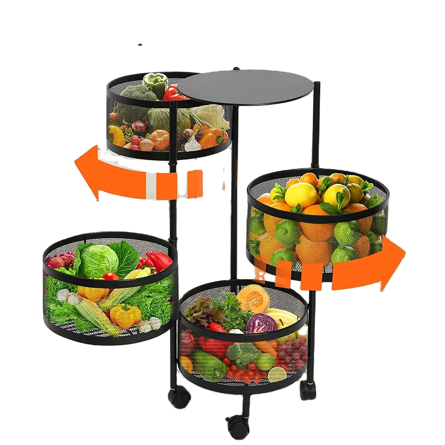 Kitchen Rack Circular Rotation Multi-Layer Storage Rack Vegetable Fruit Basket Storage Rack Plastic Rolling Storage Trolley Cart