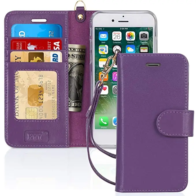 
Genuine Leather Wallet Case with Kickstand Feature and Flip Folio Case Cover with Card Slots 