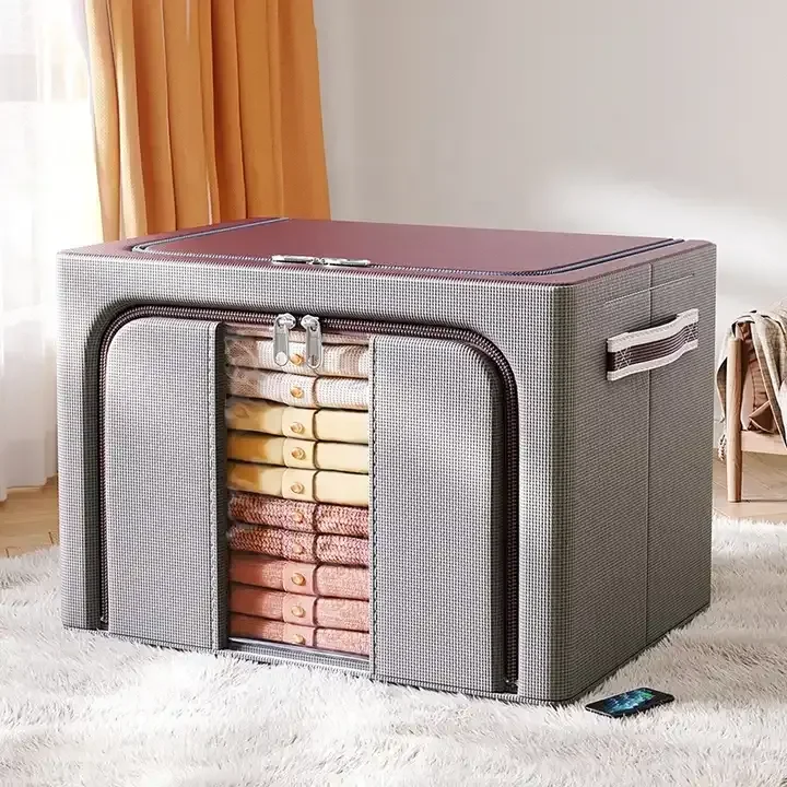 Wardrobe Foldable Oxford Cloth Storage Organizer Bag Large Capacity Steel Frame Clothes Storage Box Home Storage & Organization