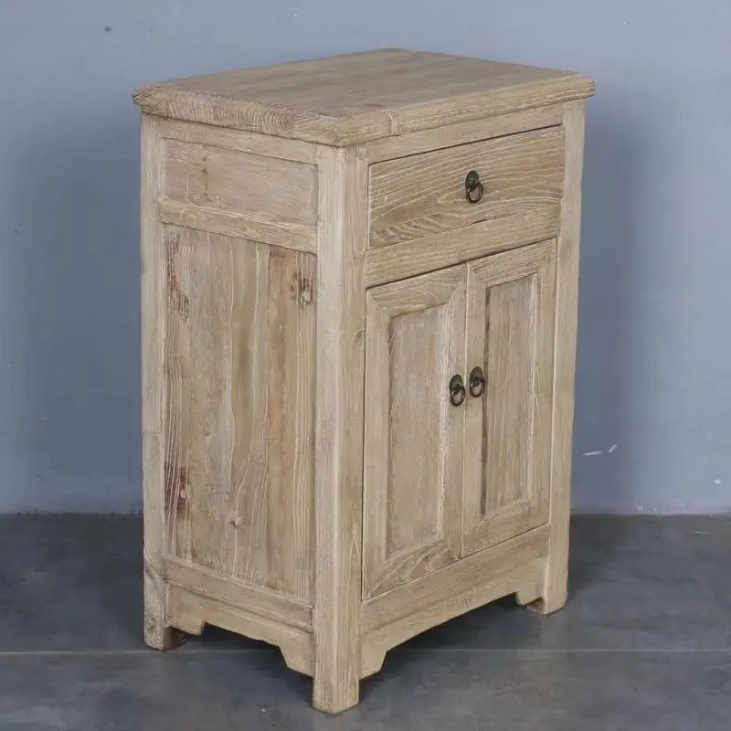 Antique reclaimed elm wooden bedside table nightstand