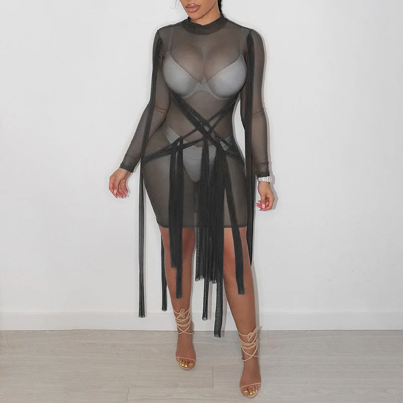 Женское Сетчатое платье с асимметричной юбкой, привлекательное облегающее платье на бретельках, 2021