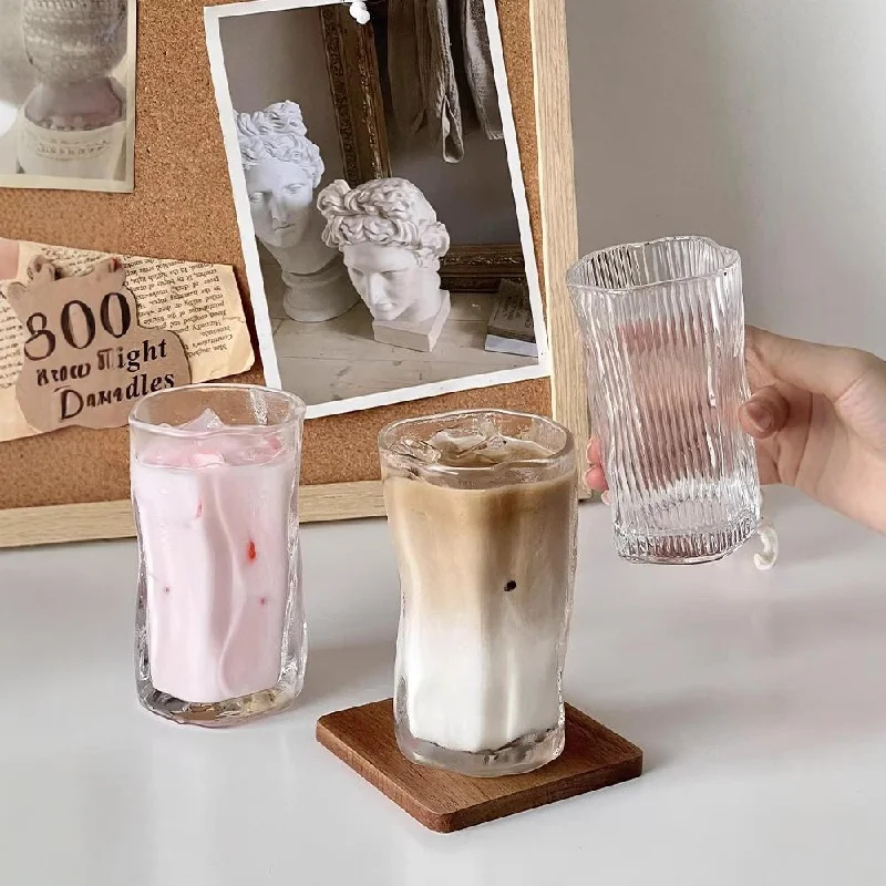 Unique 270ml Irregular premium glass cups durable origami twist Iced American latte glass cup home office cold drink coffee mug