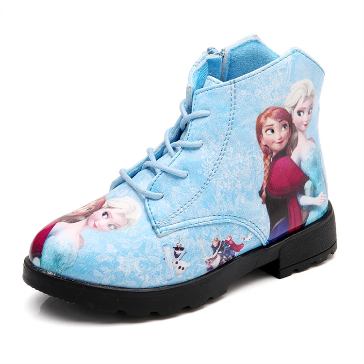  2021 Cartoon Frozen Elsa Anna PU Boots for Baby Girl Kids Winter Shoes