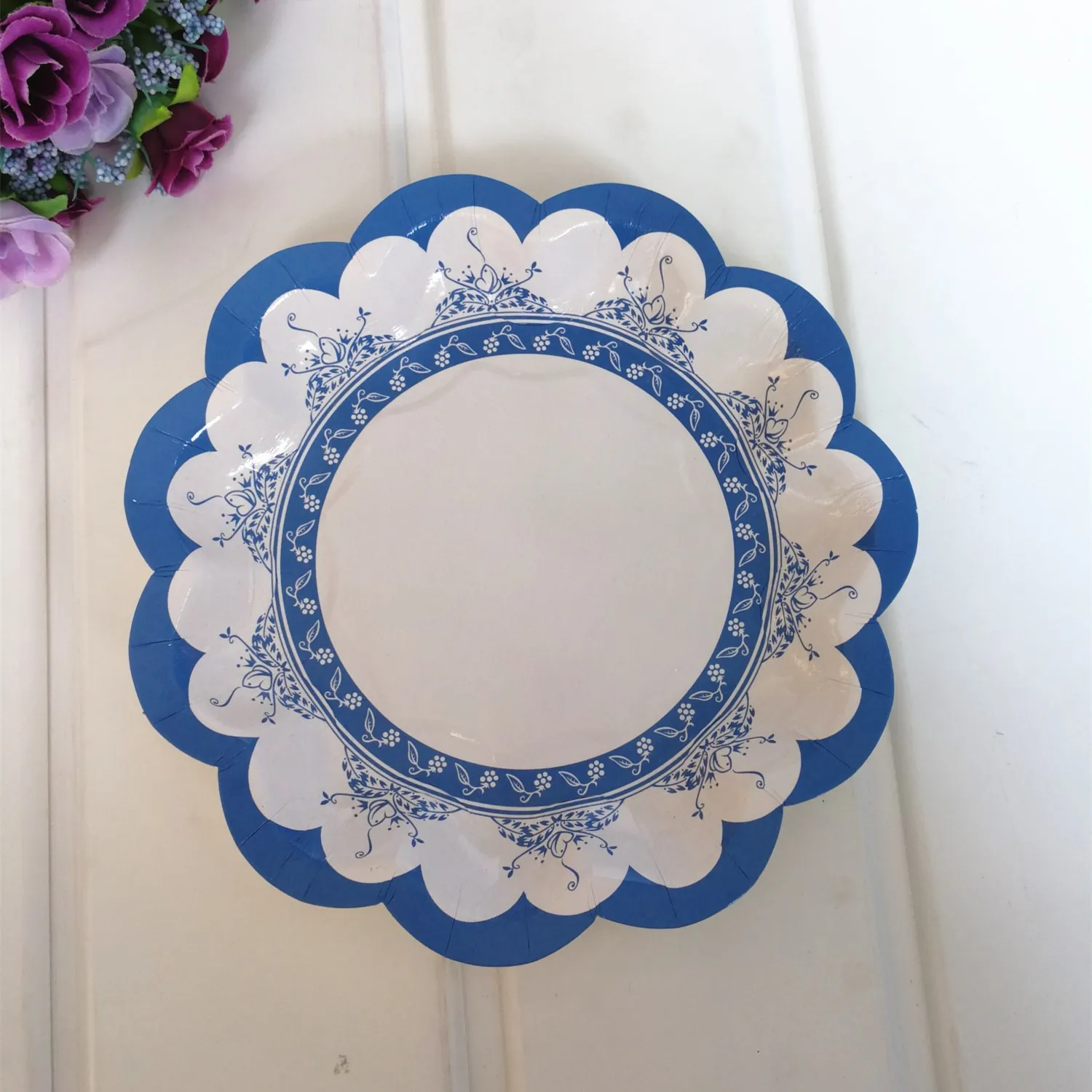 7Inch 8pcs Food Grade Party Paper Plates with Chinese Blue-and-White Porcelain Pattern Decorative Party Supplier for Parties
