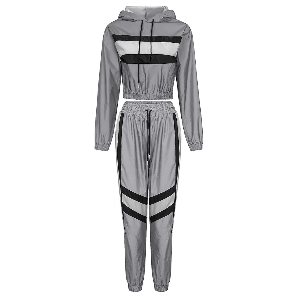 2021 New Fashion 2 Piece Women Zipped Jacket And Pants Ladies Matching Clothing Sets Reflective Set
