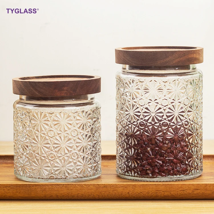 Vintage Frosted Glass Kitchen Use Tube Shape 1 Gallon High Borosilicate Airtight Clear Glass Storage Jars With Acacia Lids