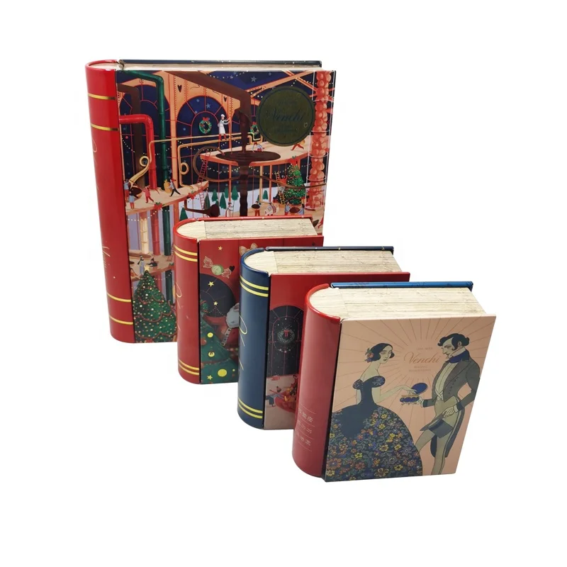 Жестяная коробка в форме книги, подарочная упаковка, металлическая жестяная коробка, жестяная банка для шоколада в форме книги