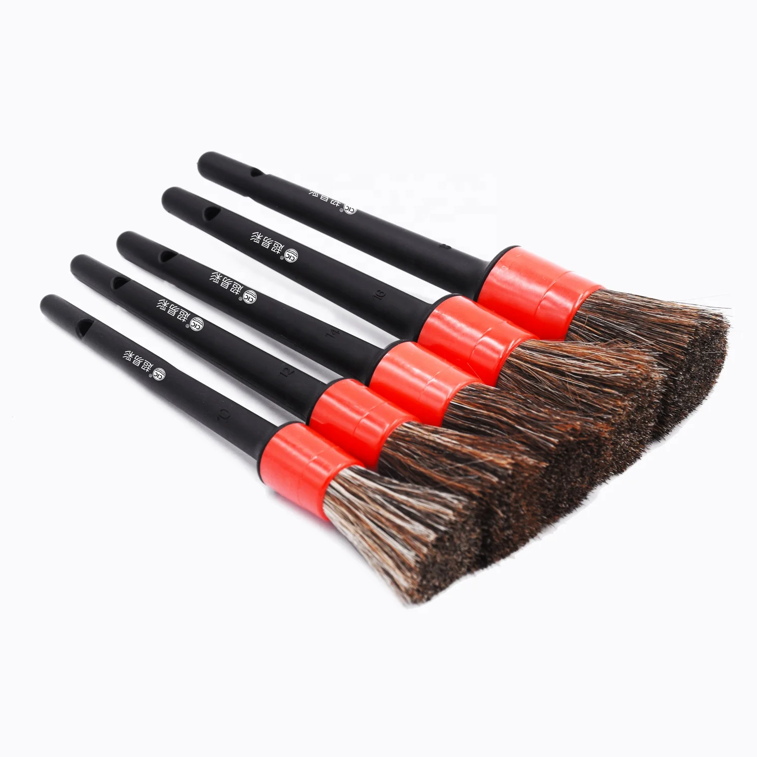 CIC High quality 5pcs set black red detailing brush cleaning auto tools with plastic handle