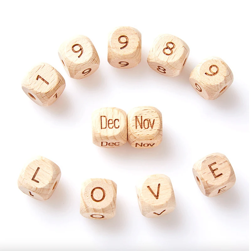 Beech Wood Single Alphabet beads english letter arabic numerals numbers month date wooden beads for jewelry making