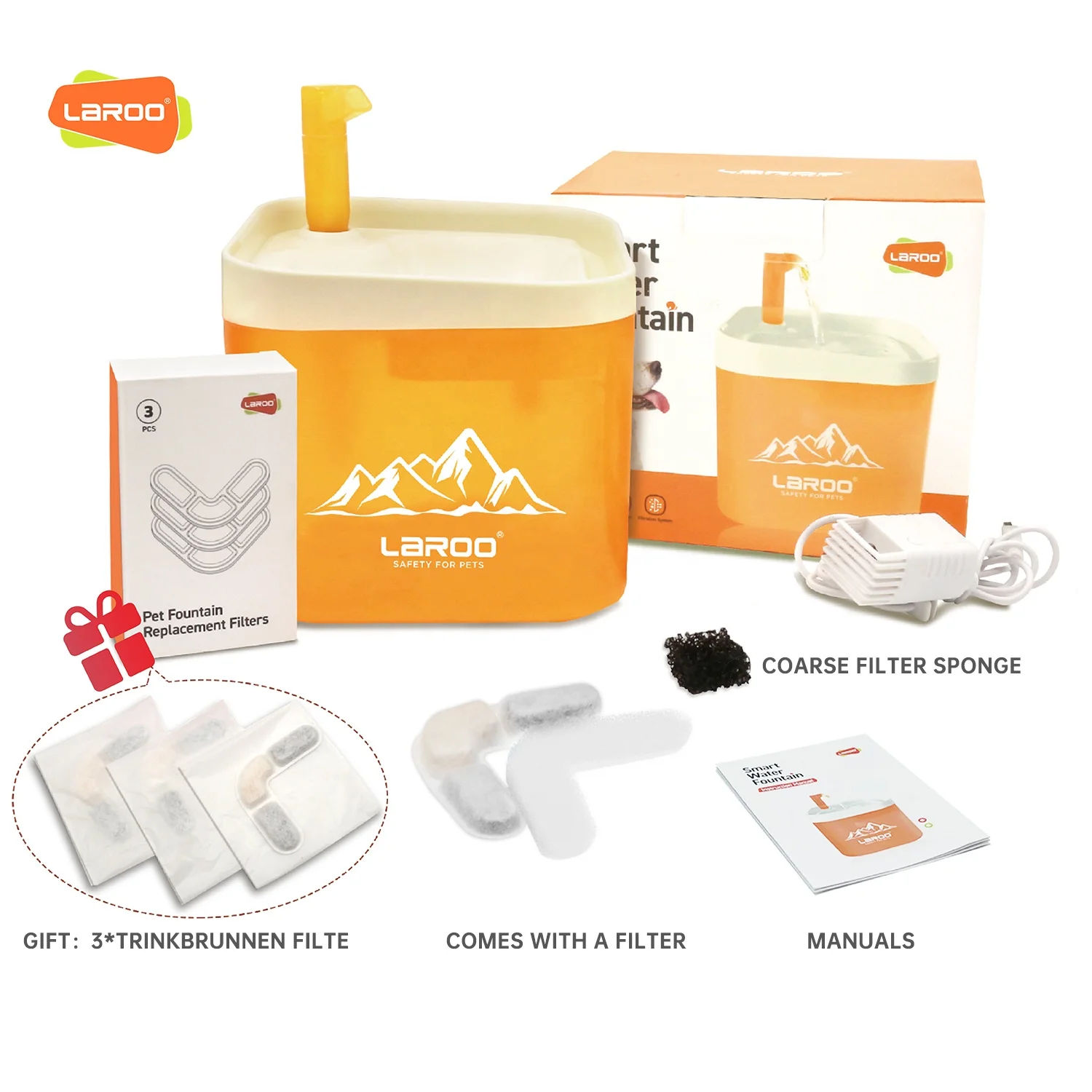 LaRoo Recharge 2L Dog Water Bowl Dispenser and Pet Dog Cat Automatic Water Fountain for Small to Medium Dogs Cats or Other Pets