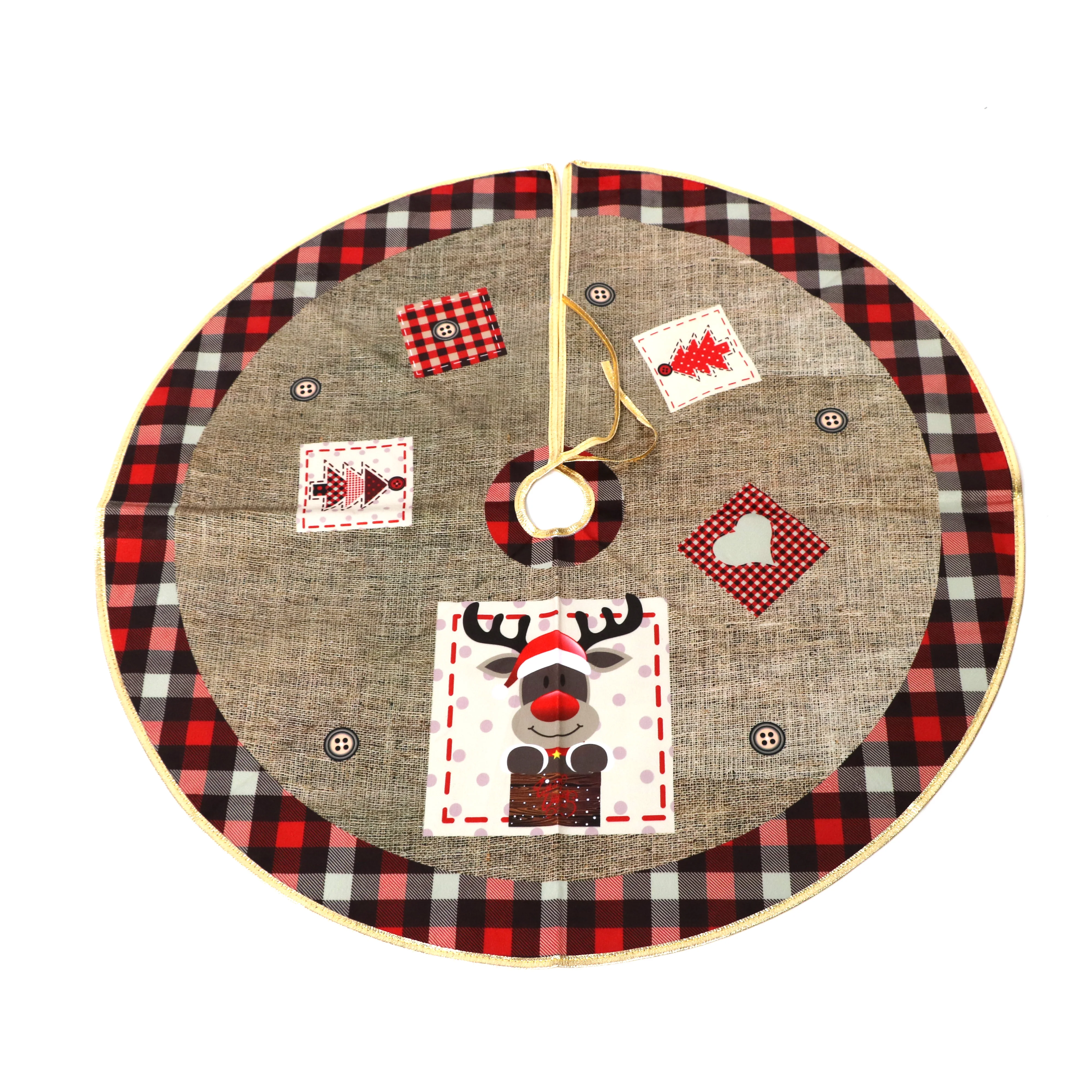 Новое поступление от производителя Amazon, горячая Распродажа, 27 дюймов, цифровая печать, красная Западная юбка на рождественскую елку, золотые юбки на шнуровке