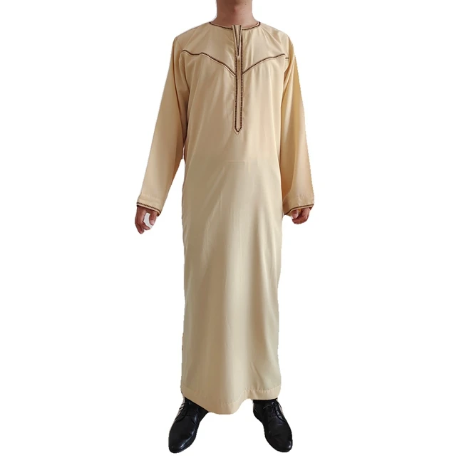 Оптовая продажа, удобная мусульманская мужская одежда с круглым вырезом и длинным рукавом, исламский Халат