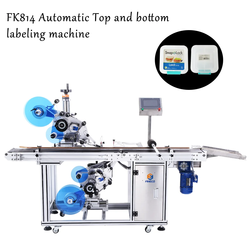 FK814 Automatic Corn Starch Bag Box Two Sides Label Applicator container top botton labeling machine