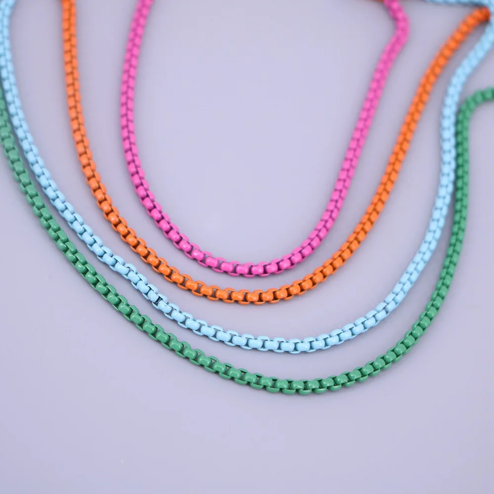 Boho Style Stylish Candy Color Adjustable Link Chain Choker Necklaces Hip Hop Women Men Rainbow Enamel Box Chain Necklace Gift