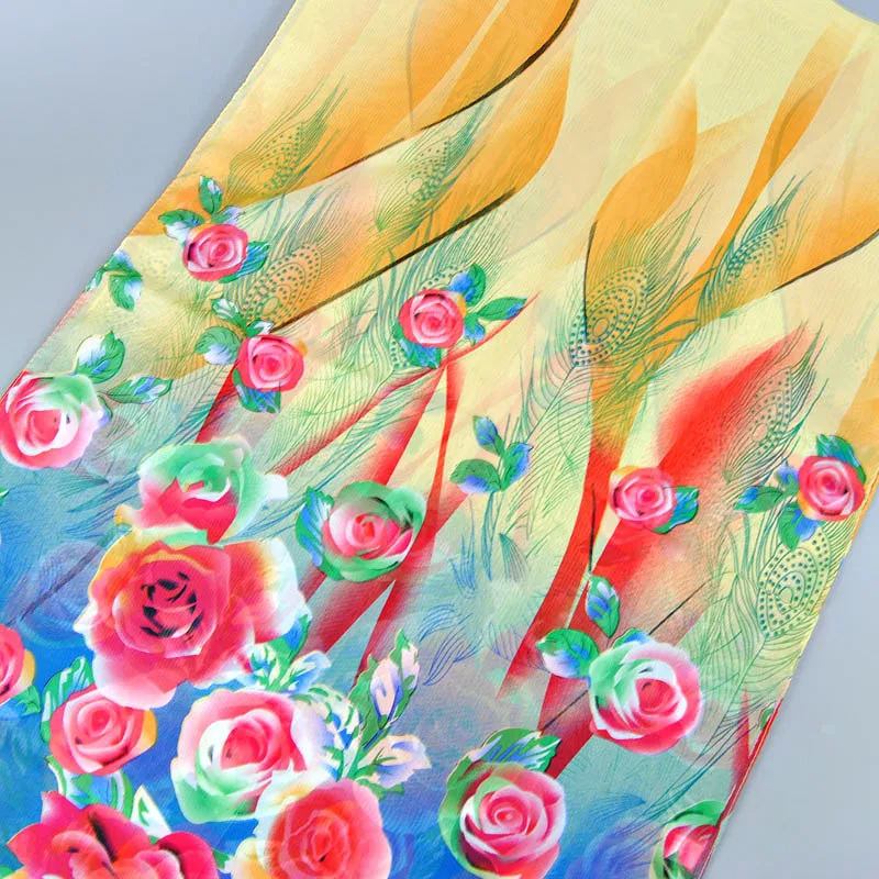 Custom Muslim Chiffon Rose Flower Printed Head Scarf Acrylic Polyester Hijab Scarves Shawls Scarf For Women