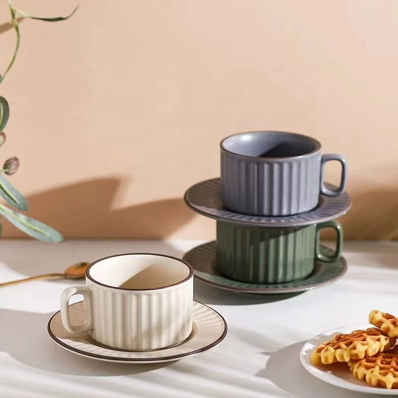 Custom Nordic Style Antique Ceramic 200ML Cappuccino Coffee Cup And Saucer Set Vintage Reusable Variable Glaze Espresso Tea Mug
