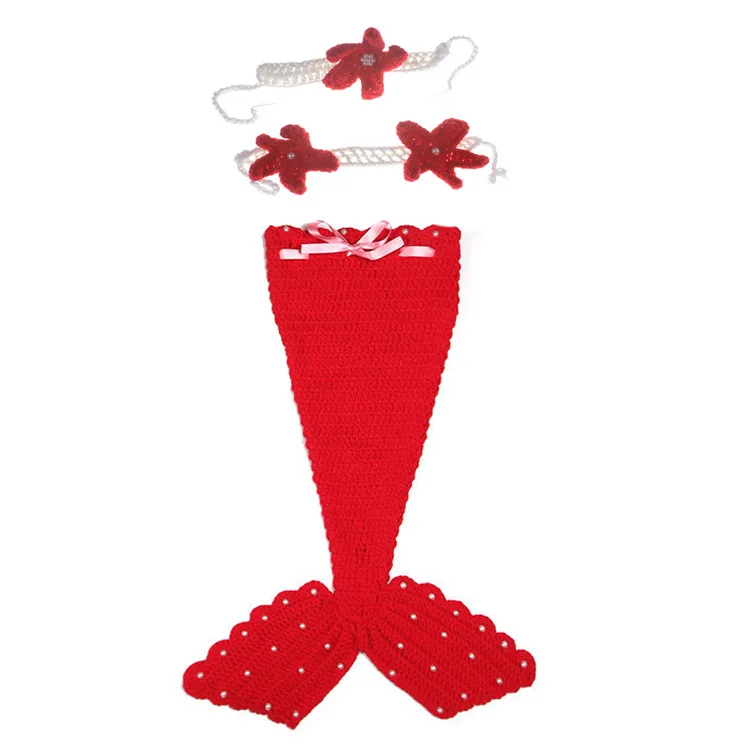 Newborn girls knitting mermaid tail cocoon infant crochet romper outfits bib set photo shoot knitted baby photography props