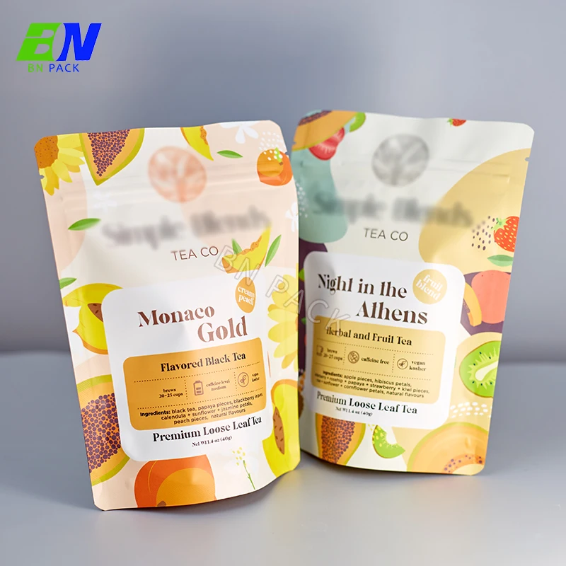 Bio reusable 250g/1bl stand up pouches tea cookies food packages custom zipper bag