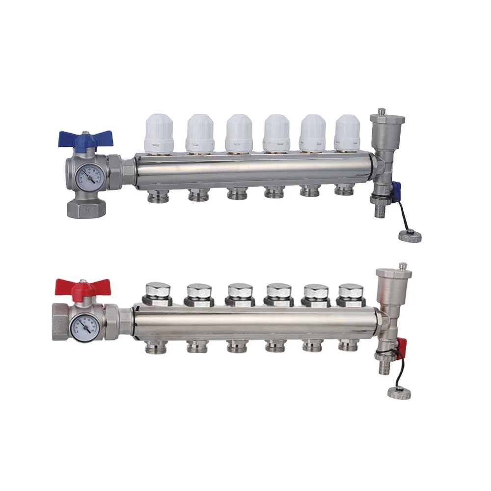 Manufacturers provide user controlled water volume chrome plated radiant floor heating brass manifolds