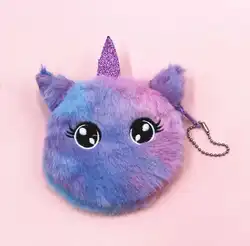 Cartoon Plush Unicorn Coin Purse Cute Fur Circle Wallet Girl Clutch Bag Key Earphone Pouch