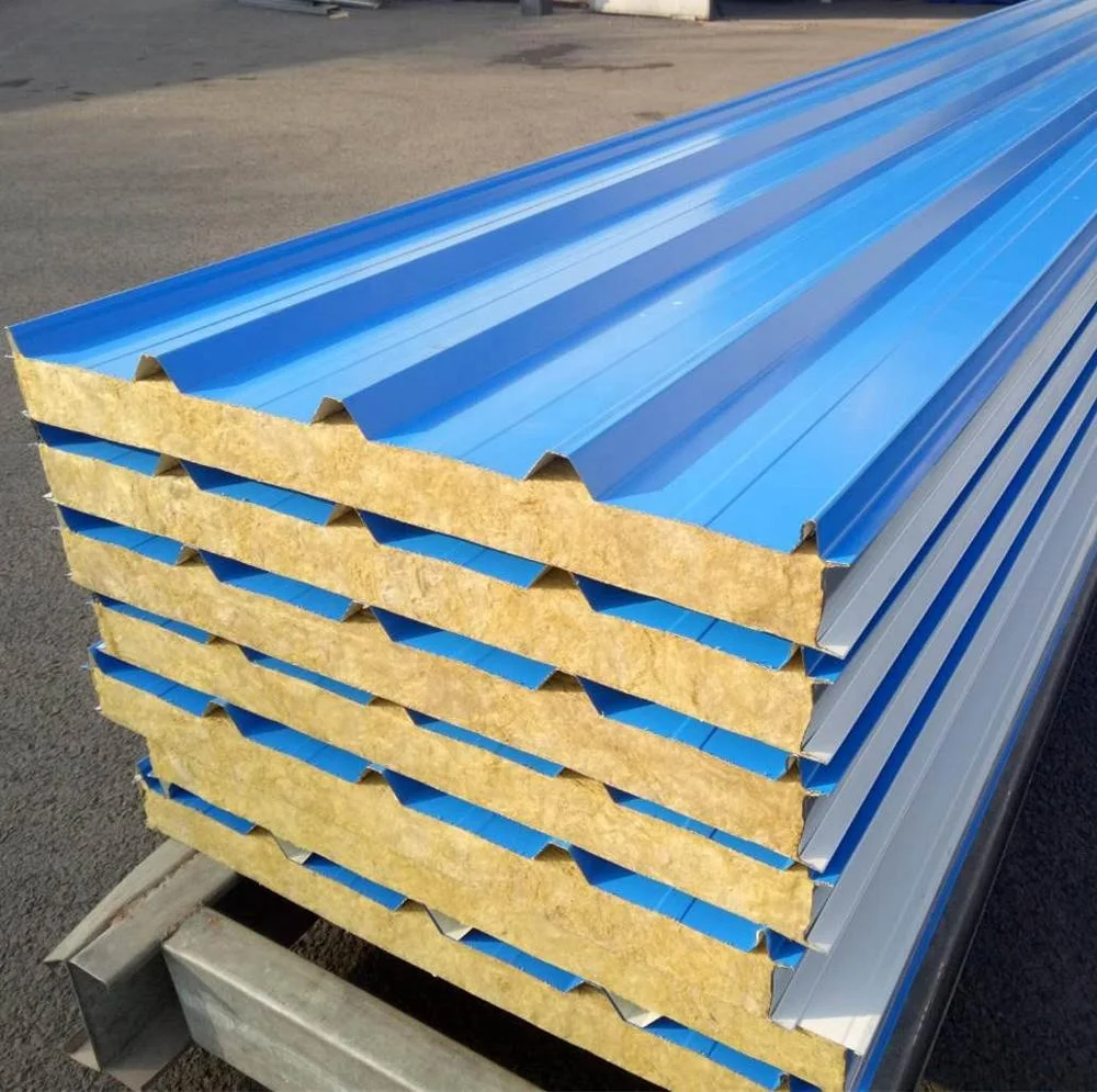 Fireproof 50mm 75mm 100mm Thickness EPS PU Rock Wool Glass Wool Sandwich Panel Color Steel Insulated