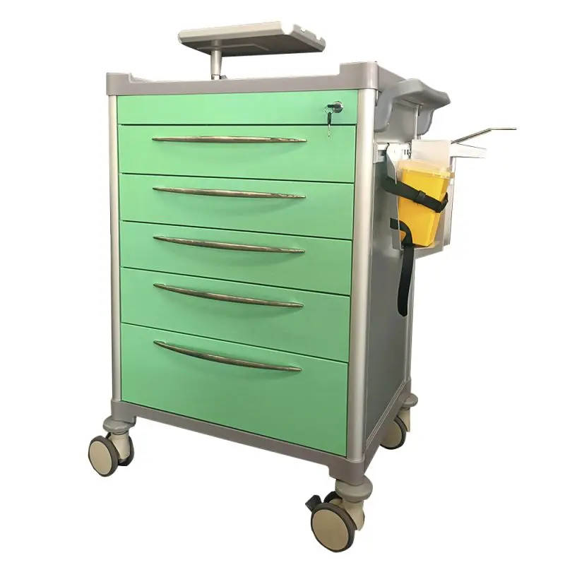 Portable Rear CPR Board Medical Monitors Emergency Crash Cart Trolley